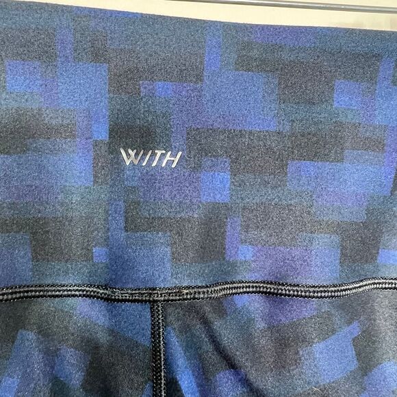 WITH Peloton Leggings Womens Large 7/8  Blue Printed Activewear Compression - Picture 5 of 8